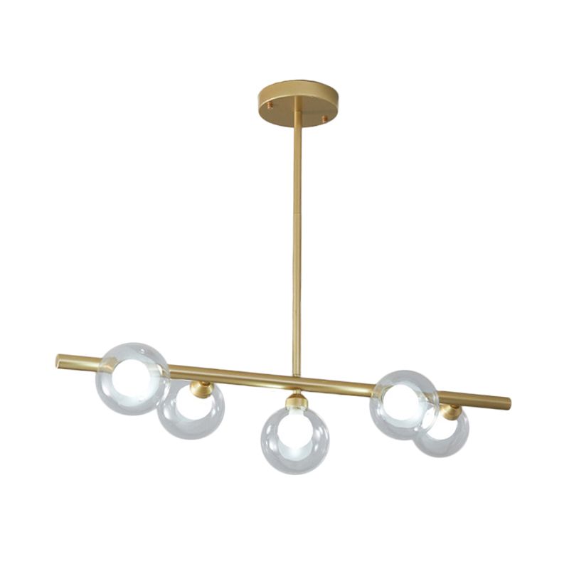 Bubble Clear Glass Island Ceiling Light Modern Style 5/6 Lights Black/Gold Finish Pendant Light Fixture for Dining Room