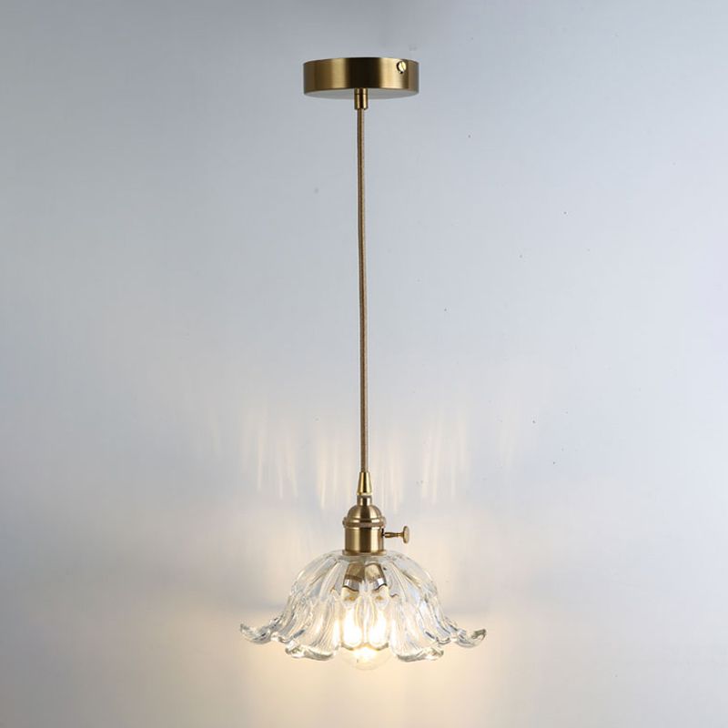 Gold Shaded Suspension Lighting Retro Style Glass 1 Head Restaurant Pendant Ceiling Light