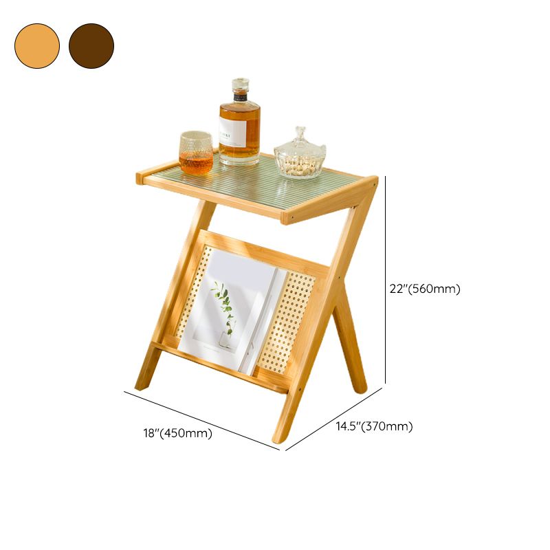 Contemporary Glass Top Accent Side Table for Living Room with Bamboo Base