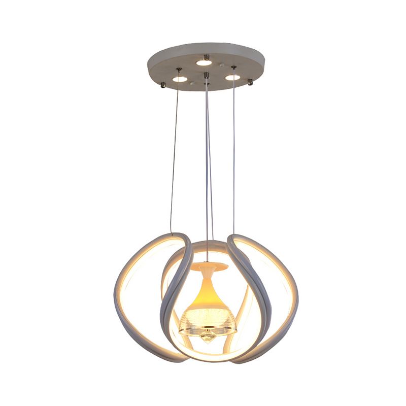 Modern Wave Ceiling Hang Fixture Acrylic Dining Room LED Pendant Lighting in White with Wine Cup Inside