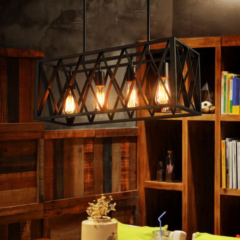 Rectangle Pendant Lighting Industrial Metal Pendant Light Kit in Black