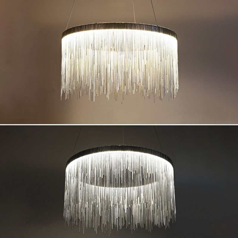 Sombra de cadena de metal Costeo de lámpara contemporánea Luz para sala de estar de comedor