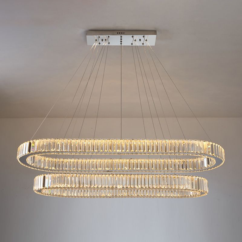 Éclairage de l'île contemporaine Crystal ovale 2 Light Island île plafond en argent