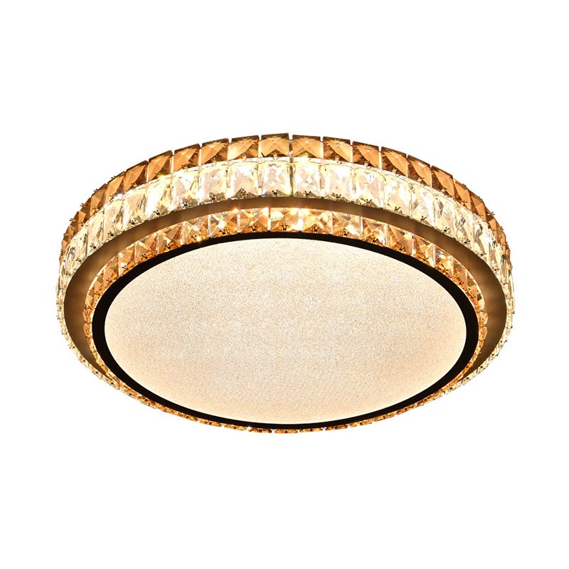 Beveled Cut Crystal White Flushmount Round Simplicity LED Flush Ceiling Light Fixture