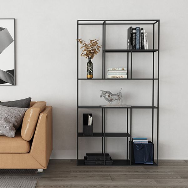 Modern Style Open Back Bookcase Metal Frame Bookshelf in Black
