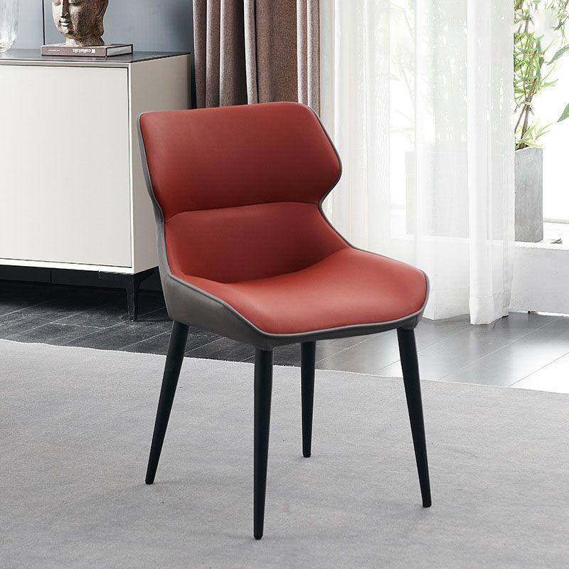 Contemporary Dining Sloped Arm Chair Matte Finish Leather Curved Parsons Chair