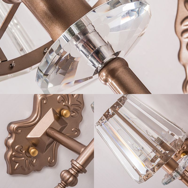 Faceted Crystal Wall Light Fixture with Cone Shade Modernist 1/2-Light Wall Sconce in Copper for Bedroom