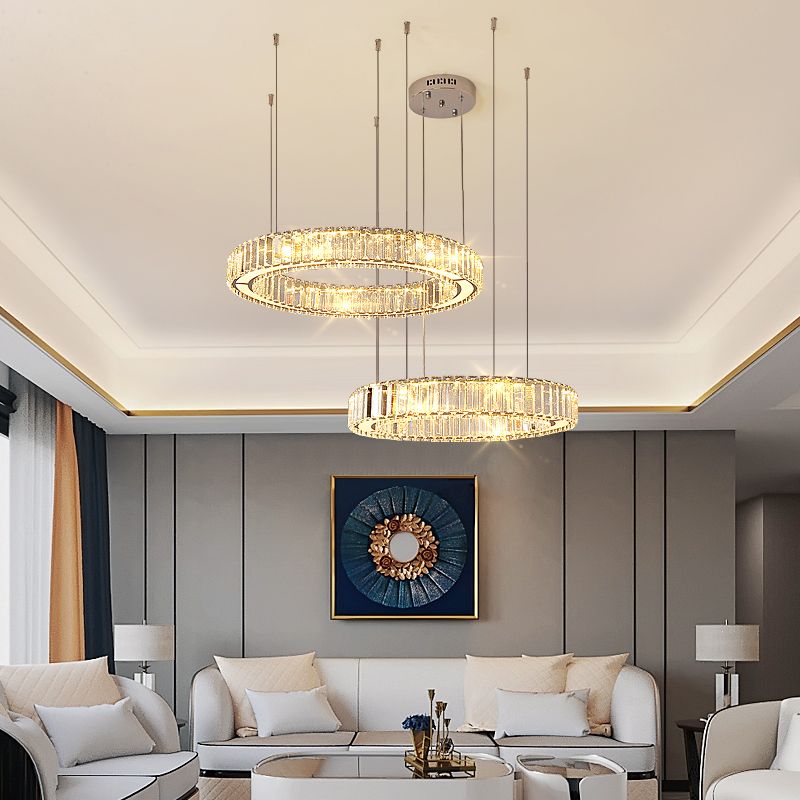 Chrome LED Hoop Multi Light Pendant Minimalisme Kristal rechthoek Hanglampkit