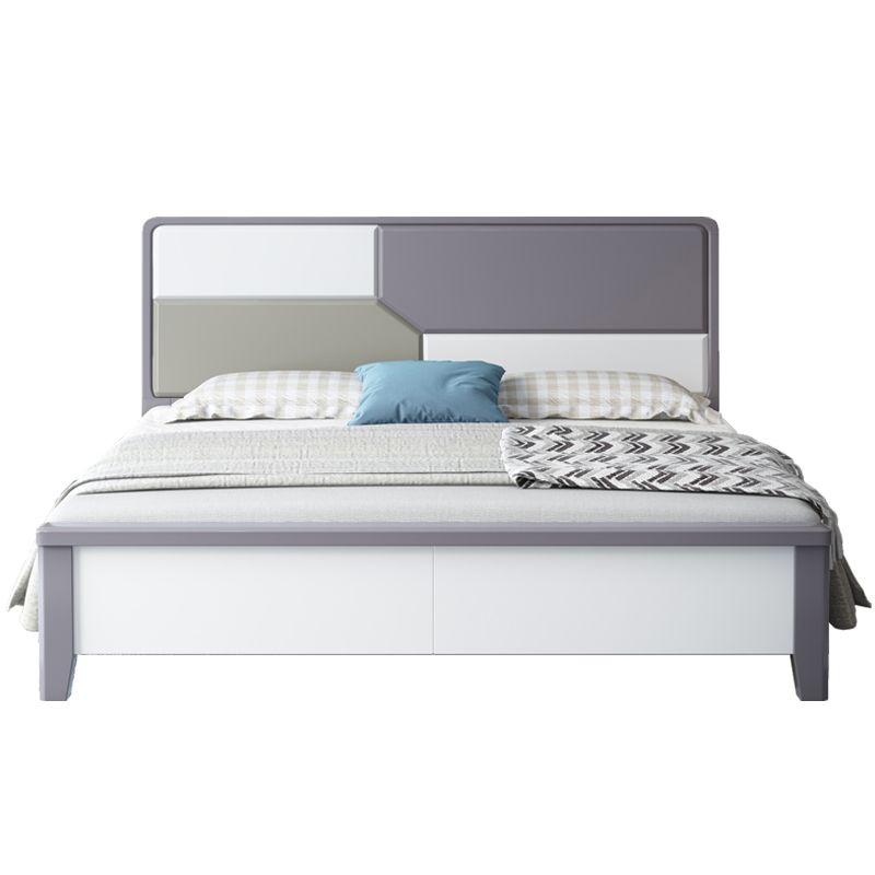 43.3" Tall Solid Wood Panel Bed Contemporary Bed Frame with Headboard