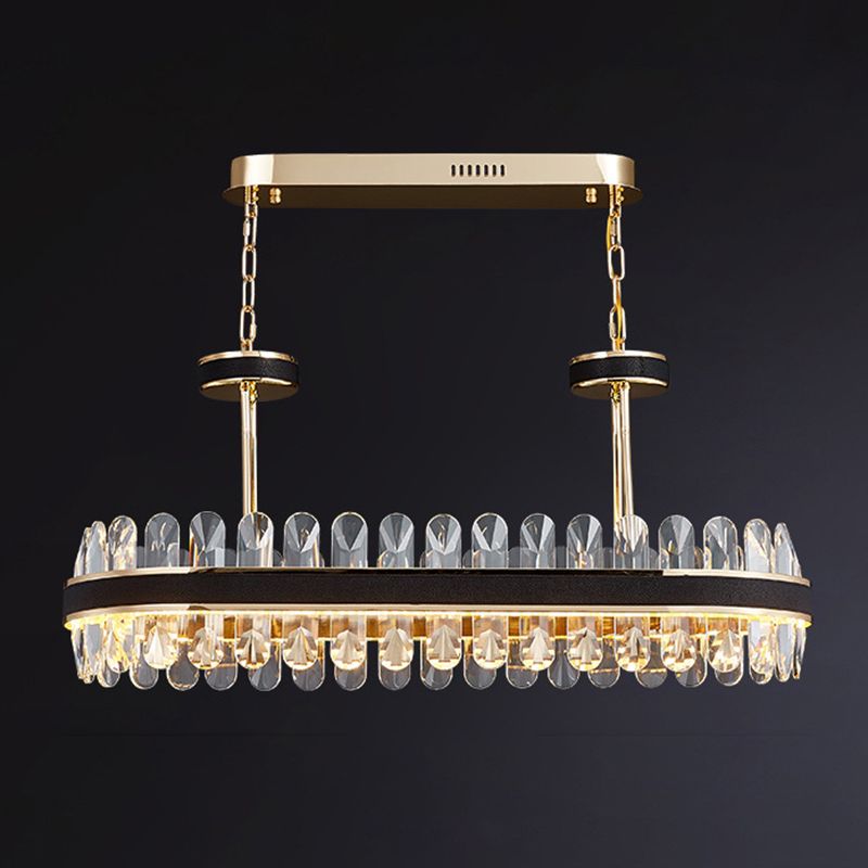 Black Linear Island Lightier Light MODERN MODERNY LED Crystal Crystal lampadario