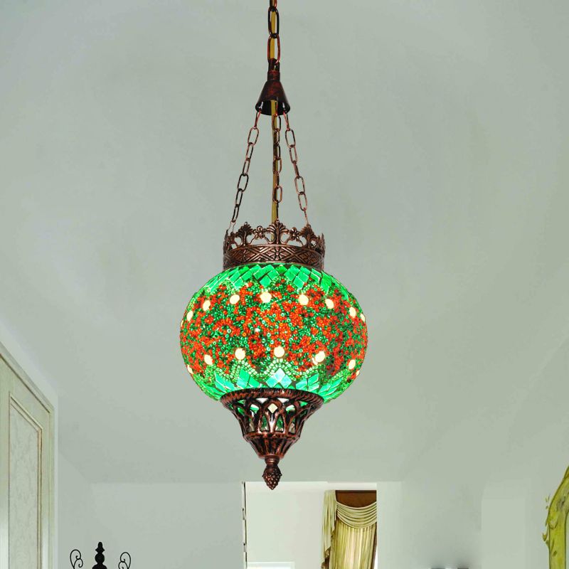 Cut Glass Sphere Ceiling Lamp Decorative 1 Head Living Room Suspension Pendant Light in Green