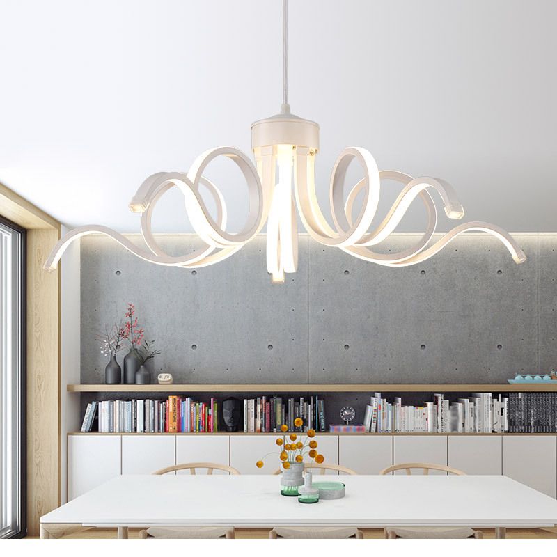 Moderne Einfachheitsstil LED -Linie leichte Acryl -Blütenform -Kronleuchter Licht in Weiß für Wohnzimmer