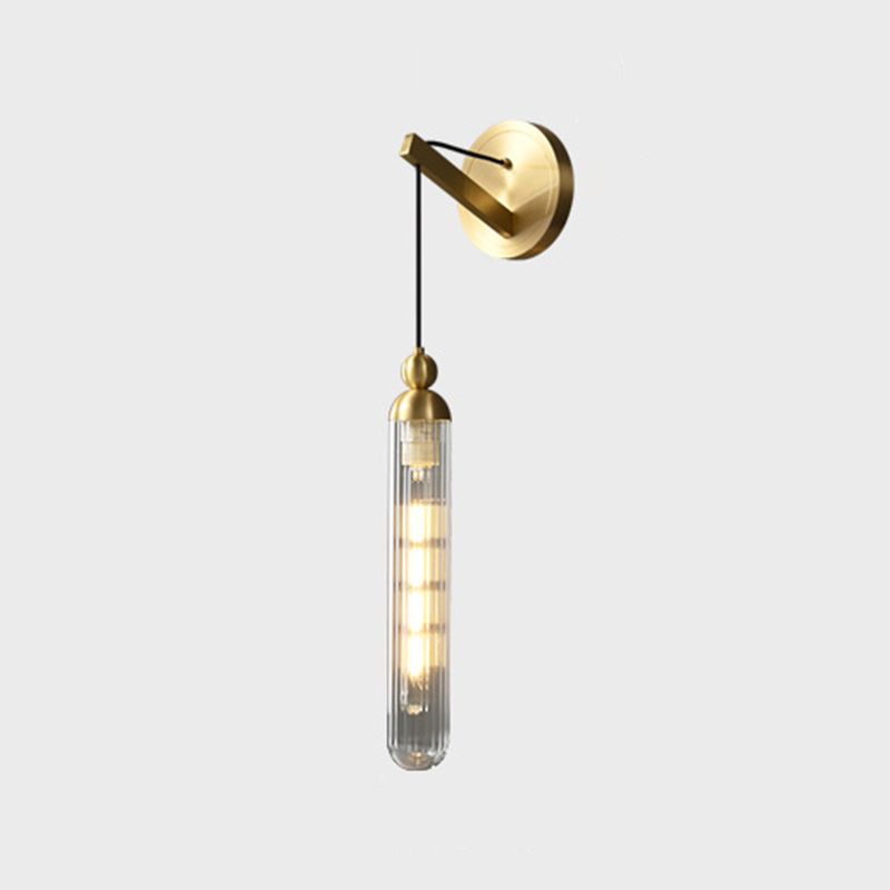 Black / Gold 1 - Light Wall Light Glass Tube Shade Solid Brass Wall Sconce