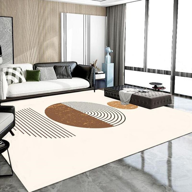 White Tone Nordic Rug Polyester Color Block Indoor Rug Anti-Slip Backing Carpet for Home Decoration