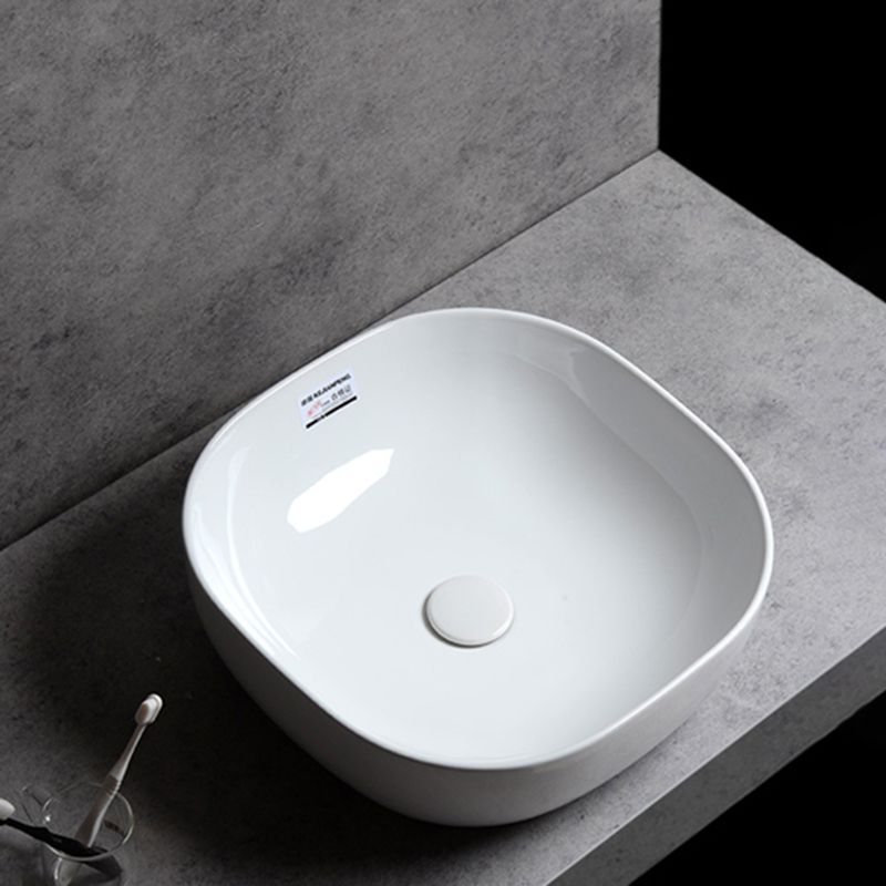 Contemporary Bathroom Sink Single Faucet Hole Solid Color Rectangular Vessel Sink