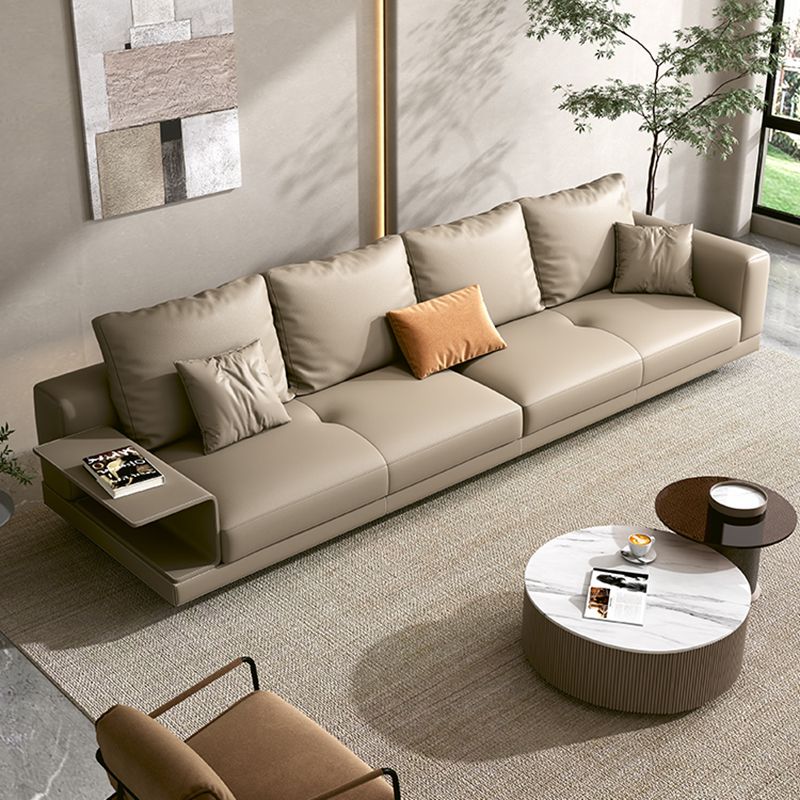 Contemporary Genuine Leather Square Arm Standard Sofa with Bolster Pillows