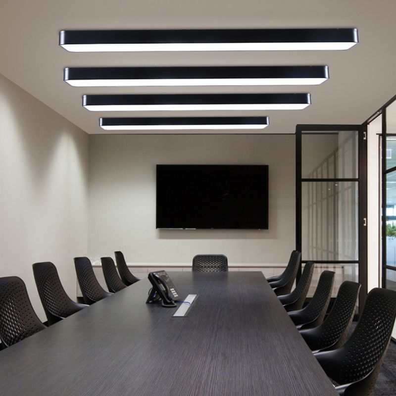 Conference Room LED Ceiling Lamp Simplicity Black Flush Light with Rectangle Acrylic Shade, 23.5"/47"/59" Long