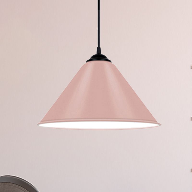 Luz colgante de cono de metal moderno 1 luz colgante de color rosa/amarillo/verde, 12 "/14"/16 "Dia