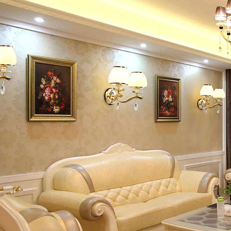 SCONCE LICHTING VINTAGE LIDE ROOM wandmontage Licht met taps toelopende witte glazen schaduw in goud