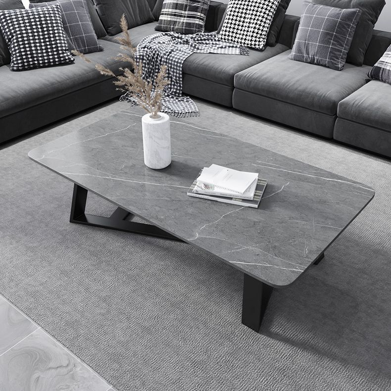 Contemporary Rectangular Coffee Table Trestle Marble Cocktail Table