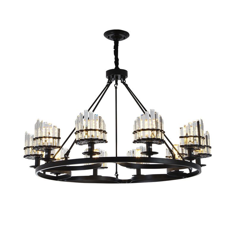 Kreisförmige Kristallstangen Kronleuchter Vintage Wohnzimmer Hanging Anhängerlampe in Schwarz