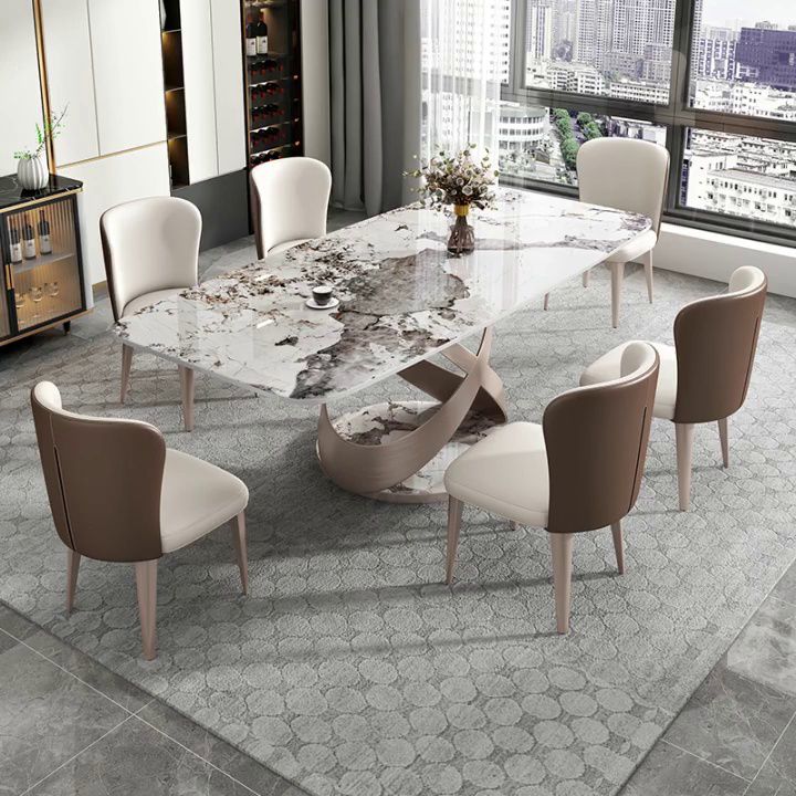 Glam Dining Table Set 1/4/5/7 Pieces Stone Dining Furniture with Chairs