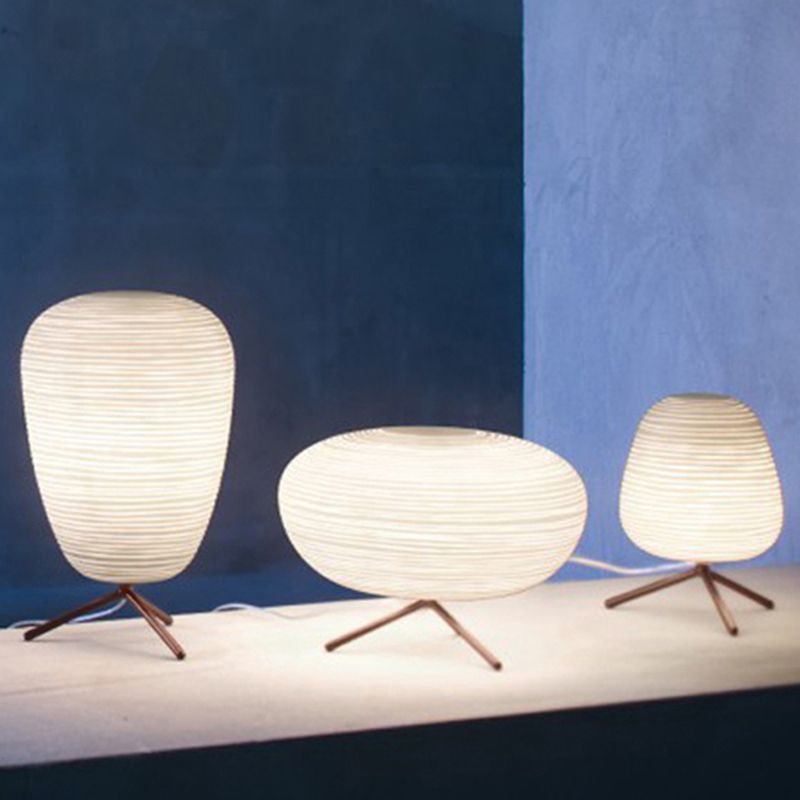 Cocoon Shaped Table Lamp Modern White Ribbed Glass 1-Light Bedroom Night Light with Tripod