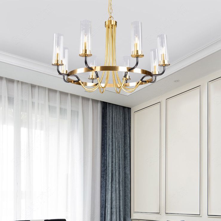 Post-Modern Metal Hanging Chandelier Light Clear Glass Shade Ceiling Chandelier in Gold for Living Room
