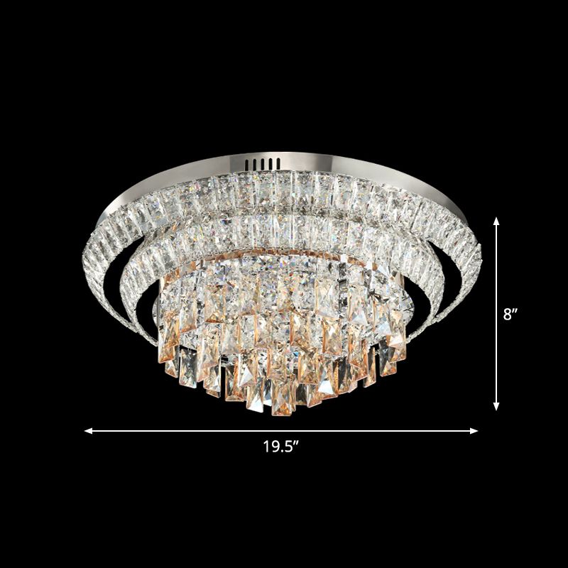 Tiered Round Crystal Block Flush Mount Contemporary LED Chrome Close to Ceiling Lighting