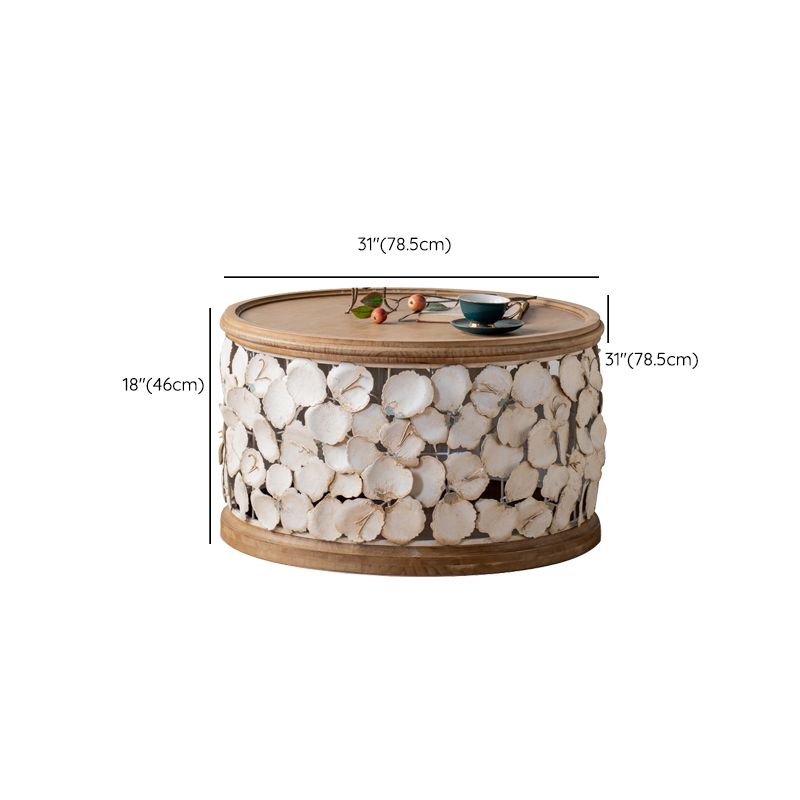 Rustic Solid Wood Round Top Distressed Drum End Table with Metal Base