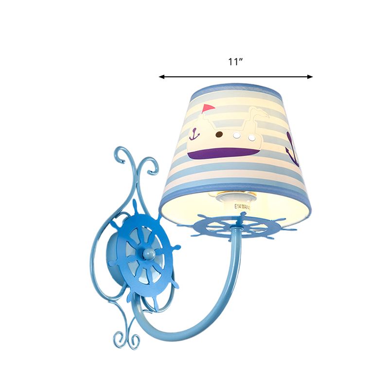 Ocean Style scheepsmuurlicht met roer 1 bol blauwe wand sconce voor kinderslaapkamer