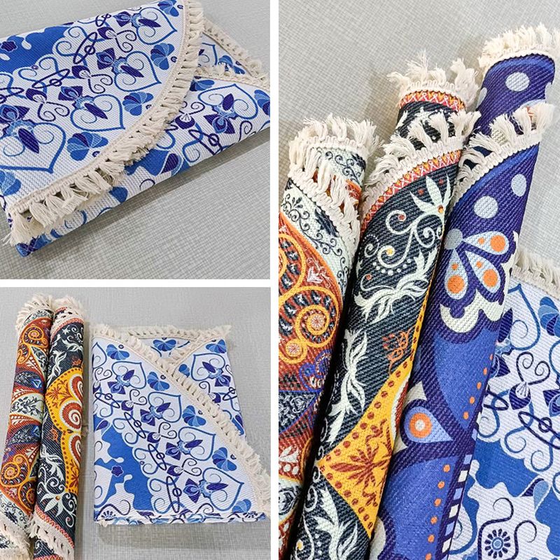 Round Boheems tapijt polyester etnische print tapijt vlek resistent binnen tapijt voor woonkamer