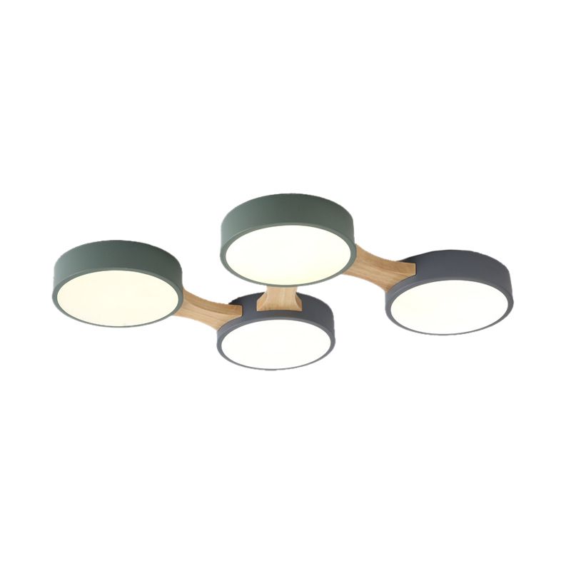 Ronde plafondlamp van hout en metaal, Scandinavisch 3/4/5-lichts grijs plafondverzonken plafond voor slaapkamer in warm/wit