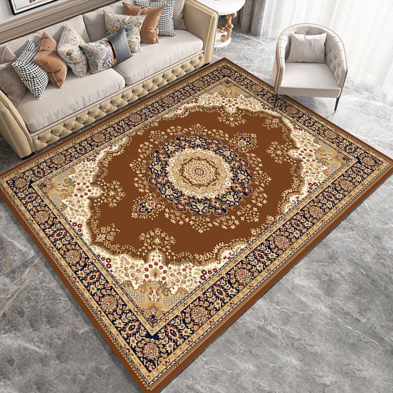 Dark Brown Graphic Rug Polyester Modern Rug Washable Area Rug for Sitting Room