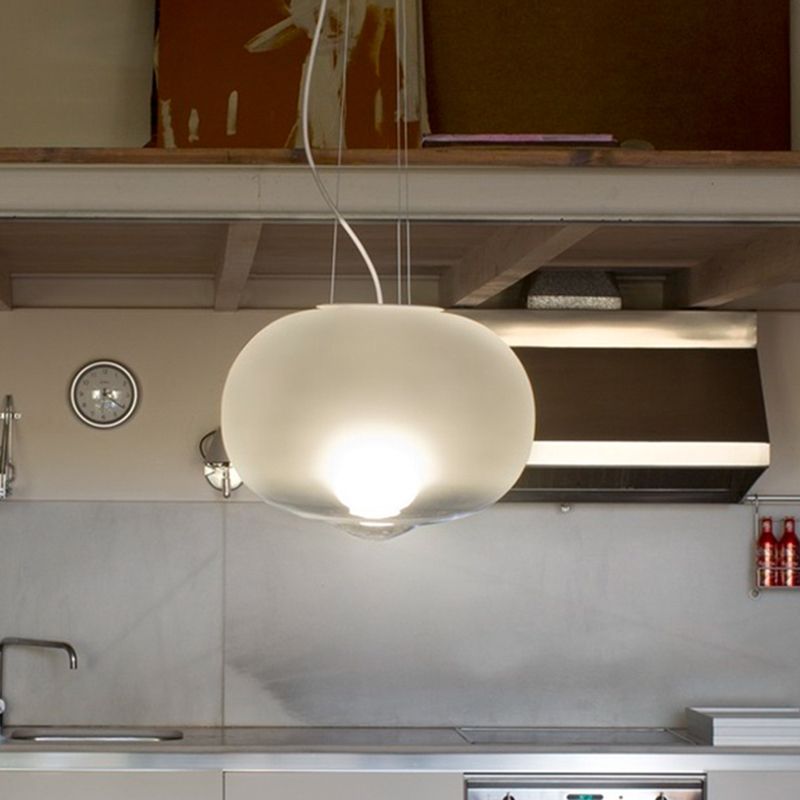 White Glass Orb Ceiling Lamp Contemporary 1 Head Pendant Light Fixture for Kitchen, 12.5"/17" Wide