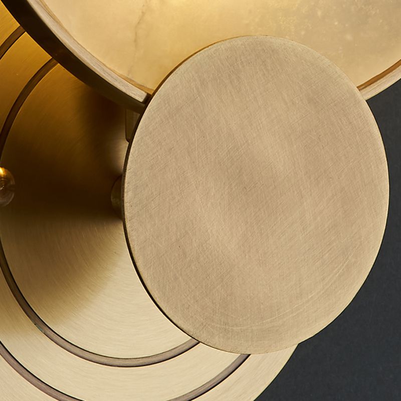 Retro Style Brass Wall Light Round Shape Gold Wall Sconce with Mica for Living Room