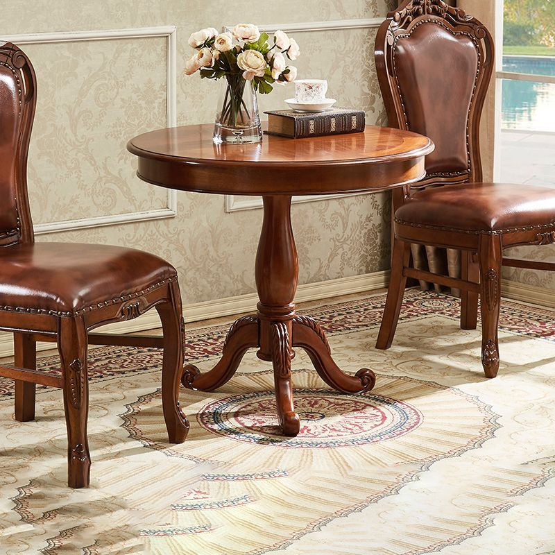 Traditional Solid Wood Round End Table Pedestal Sofa Side Accent Table in Brown