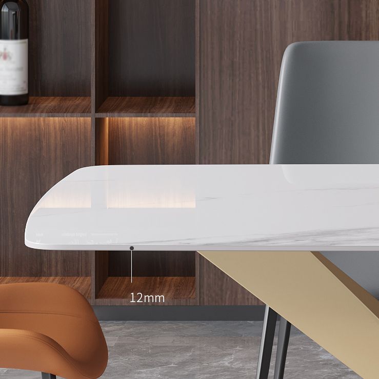 Luxury Sintered Stone Dining Table Rectangle Shape Table with Single Pedestal Base