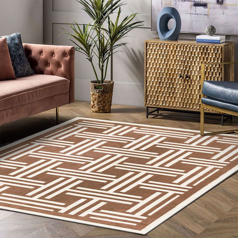 Kids Striped Area Carpet Polyester Brown Carpet Tear Resistant Carpet for Home Decor