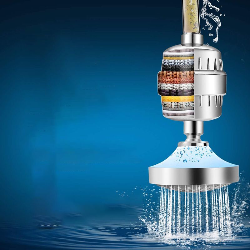 5 Sprays Shower Head Wall-Mount Silver Round Fixed Shower Head