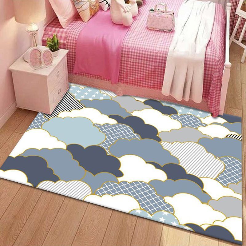 Trendy Scroll Pattern Rug Polyester Carpet Non-Slip Backing Area Rug for Living Room