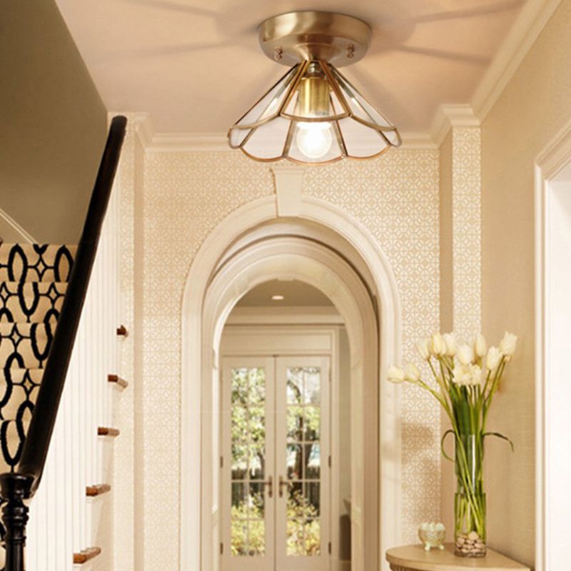 Colonial Scalloped Flush Mount Light Frosted Glass Brass Flush Mount Ceiling Lamp