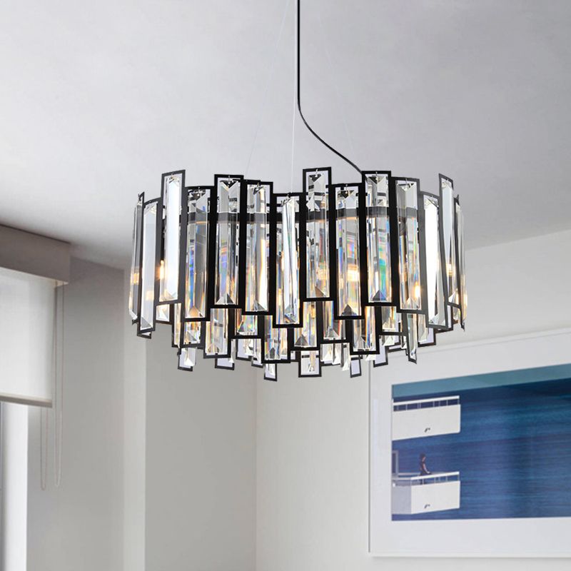 Geometrischer Esszimmer Hanges Lampe Kit Moderne Facette mit klarem Kristallprisma 6 Köpfe Schwarzer LED -Kronleuchter