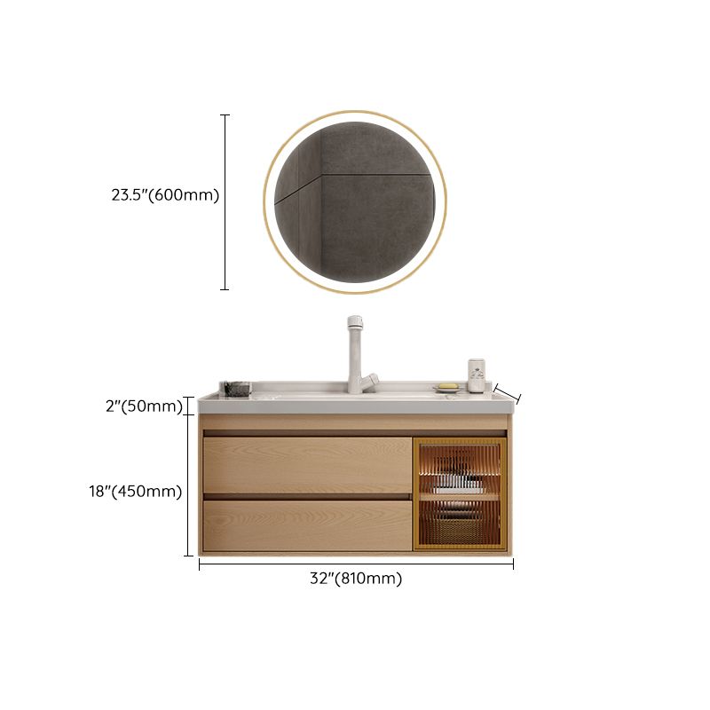 Wall Mount Vanity Mirror Single Sink Rectangle Door Wood Vanity with Drawers