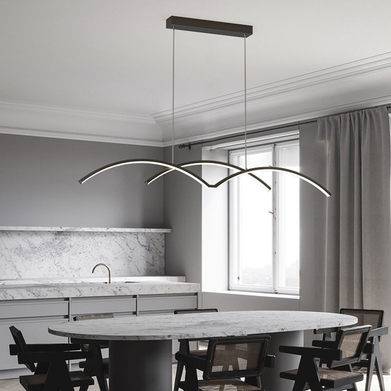Linear Iron LED Kitchen Island Fixture Metal Ceiling Pendant in Black / Gold Finish