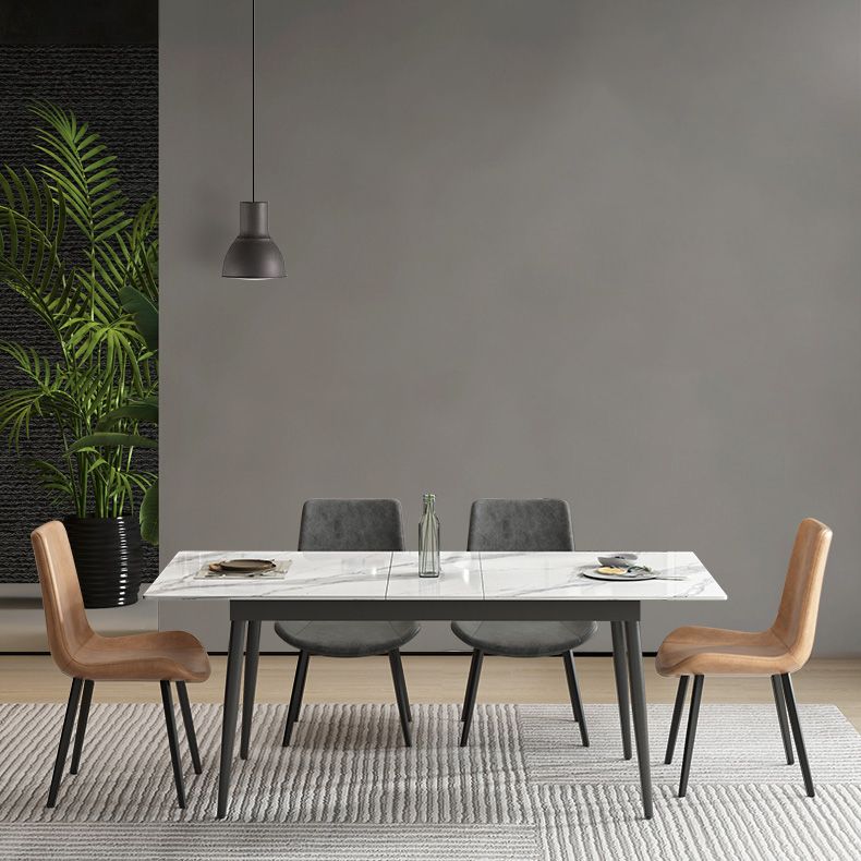 Industrial Rectangle Dining Site Table Stone Top Extendable Trestle Dining Table