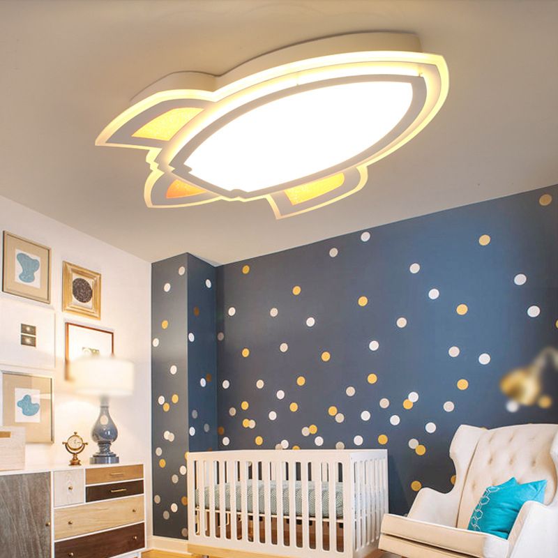 Acrylic Rocket Shaped LED Flush Mount Modern White Flushmount Ceiling Light for Child Room