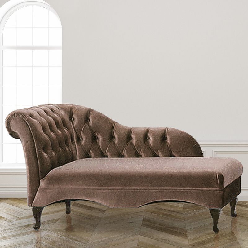 Living Room Rolled Arms Chaise Modern Style Velvet Chaise with Two Arms