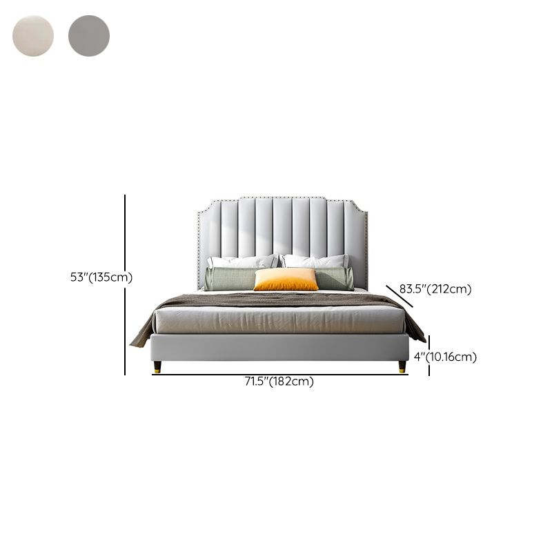 Contemporary Faux Leather Panel Standard Bed, Slat Rectangular Beveled Headboard Bed
