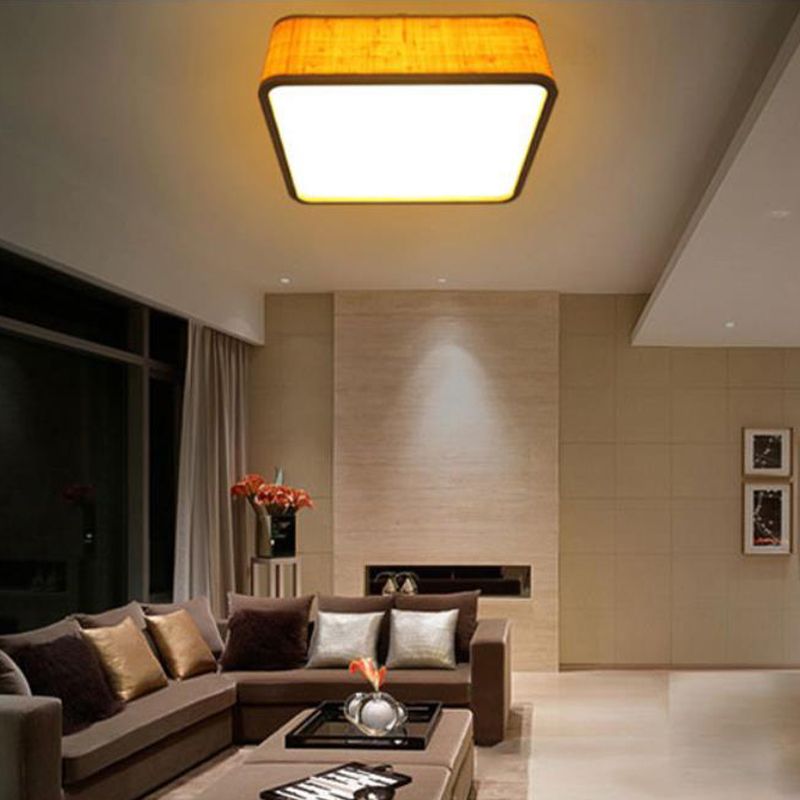 Bamboo Square Flush Light Fixture Contemporary LED Ceiling Mounted Fixture in Wood